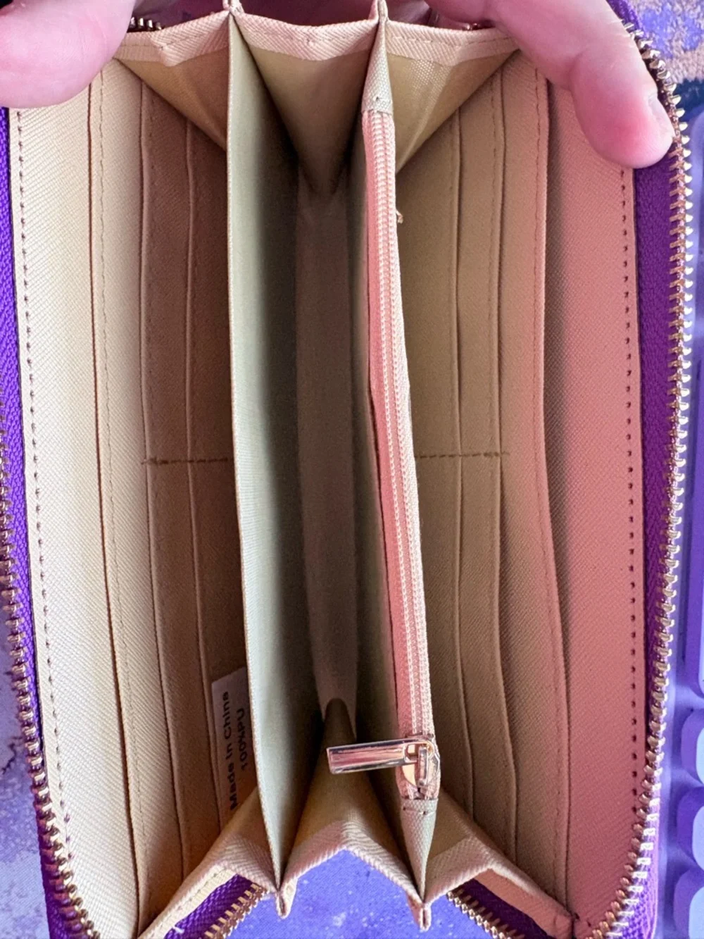 Le Miel Vibrant Purple Textured Zip-Around Wallet with Gold Accent NEW